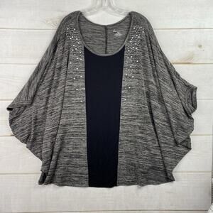 Lane Bryant Knit Top Womens 22/24 Black Heather Studded Rhinestones Poncho Style